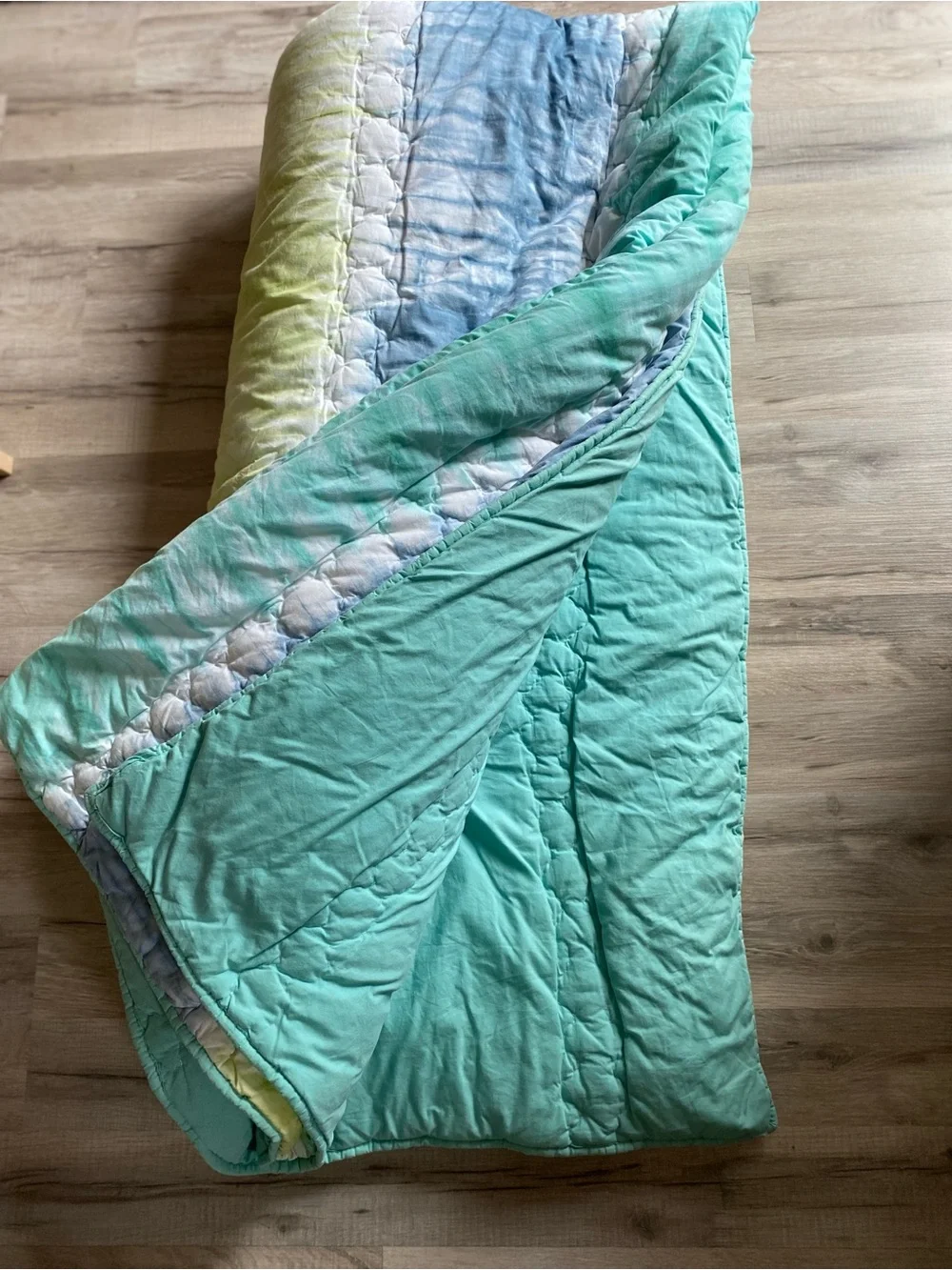 Pottery Barn Reversible comforter Aqua, Mint & Lemon